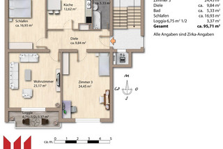 Floor plan 3 rooms Current state