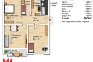 Original floor plan for a 3.5-room apartment