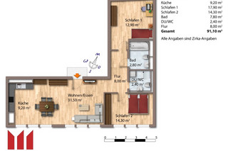 Floor plan of the Glockenbach Suites with