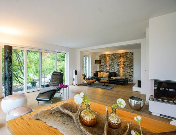 Salon et salle à manger avec cheminée